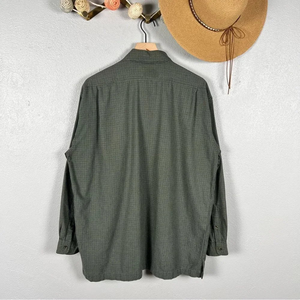 J.Crew Oarsman VTG Men L Y2K Grunge Gingham Flannel Button Down Shirt Green/Blue